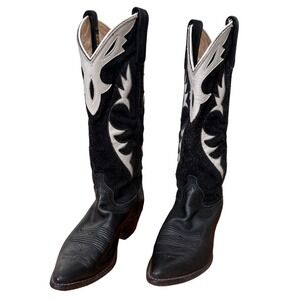 Vintage Dan Post Black Suede White Stitching Cowboy Western Boots Women Size‎ 6M